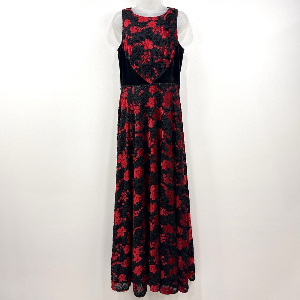 Tahari Velvet Burnout Gown 6 Whimsigoth Vamp Event Gala Dark Romantic Holiday